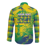 Custom Brazil Football Long Sleeve Button Shirt Rumo Ao Hexa Grunge Style