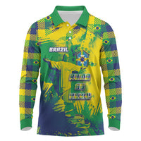 Custom Brazil Football Long Sleeve Polo Shirt Rumo Ao Hexa Grunge Style
