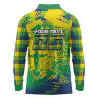 Custom Brazil Football Long Sleeve Polo Shirt Rumo Ao Hexa Grunge Style