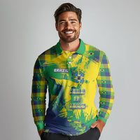 Custom Brazil Football Long Sleeve Polo Shirt Rumo Ao Hexa Grunge Style