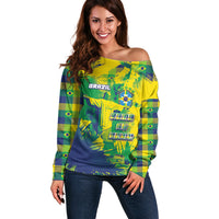 Custom Brazil Football Off Shoulder Sweater Rumo Ao Hexa Grunge Style