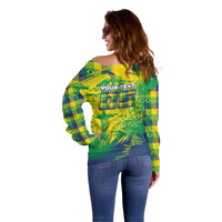 Custom Brazil Football Off Shoulder Sweater Rumo Ao Hexa Grunge Style