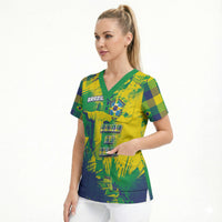 Custom Brazil Football Scrub Top Rumo Ao Hexa Grunge Style