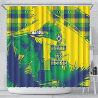 Brazil Football Shower Curtain Rumo Ao Hexa Grunge Style