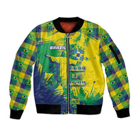 Custom Brazil Football Sleeve Zip Bomber Jacket Rumo Ao Hexa Grunge Style