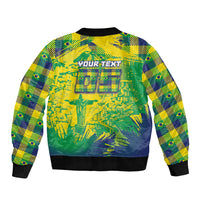 Custom Brazil Football Sleeve Zip Bomber Jacket Rumo Ao Hexa Grunge Style