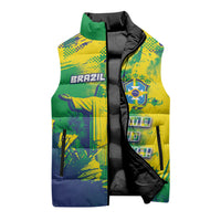 Custom Brazil Football Sleeveless Puffer Jacket Rumo Ao Hexa Grunge Style