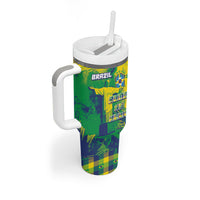 Custom Brazil Football Tumbler With Handle Rumo Ao Hexa Grunge Style
