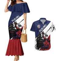 Personalized Panama Couples Matching Mermaid Dress and Hawaiian Shirt Harpy Eagle Bird Grunge Style
