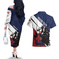 Personalized Panama Couples Matching Off The Shoulder Long Sleeve Dress and Hawaiian Shirt Harpy Eagle Bird Grunge Style