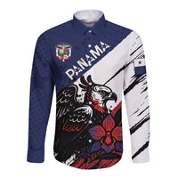 Personalized Panama Long Sleeve Button Shirt Harpy Eagle Bird Grunge Style