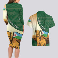 Personalized Djibouti Couples Matching Long Sleeve Bodycon Dress and Hawaiian Shirt Camel Holding Jabuuti Flag