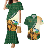 Personalized Djibouti Couples Matching Mermaid Dress and Hawaiian Shirt Camel Holding Jabuuti Flag