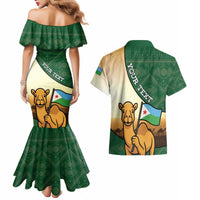 Personalized Djibouti Couples Matching Mermaid Dress and Hawaiian Shirt Camel Holding Jabuuti Flag