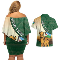 Personalized Djibouti Couples Matching Off Shoulder Short Dress and Hawaiian Shirt Camel Holding Jabuuti Flag
