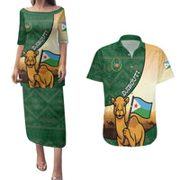 Personalized Djibouti Couples Matching Puletasi and Hawaiian Shirt Camel Holding Jabuuti Flag