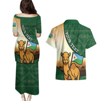 Personalized Djibouti Couples Matching Puletasi and Hawaiian Shirt Camel Holding Jabuuti Flag