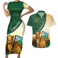 Personalized Djibouti Couples Matching Short Sleeve Bodycon Dress and Hawaiian Shirt Camel Holding Jabuuti Flag