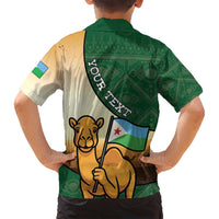 Personalized Djibouti Family Matching Long Sleeve Bodycon Dress and Hawaiian Shirt Camel Holding Jabuuti Flag