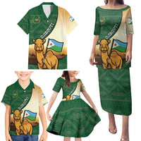 Personalized Djibouti Family Matching Puletasi and Hawaiian Shirt Camel Holding Jabuuti Flag