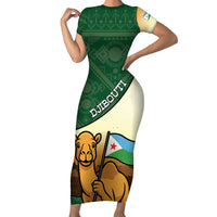 Personalized Djibouti Family Matching Short Sleeve Bodycon Dress and Hawaiian Shirt Camel Holding Jabuuti Flag