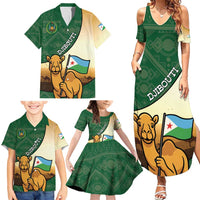 Personalized Djibouti Family Matching Summer Maxi Dress and Hawaiian Shirt Camel Holding Jabuuti Flag