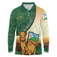 Personalized Djibouti Long Sleeve Polo Shirt Camel Holding Jabuuti Flag