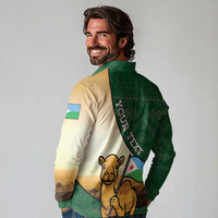 Personalized Djibouti Long Sleeve Polo Shirt Camel Holding Jabuuti Flag
