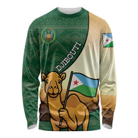 Personalized Djibouti Long Sleeve Shirt Camel Holding Jabuuti Flag
