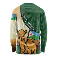 Personalized Djibouti Long Sleeve Shirt Camel Holding Jabuuti Flag