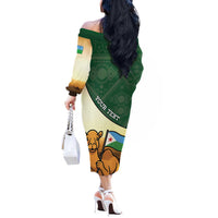 Personalized Djibouti Off The Shoulder Long Sleeve Dress Camel Holding Jabuuti Flag