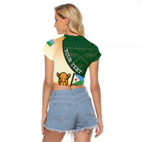 Personalized Djibouti Raglan Cropped T Shirt Camel Holding Jabuuti Flag