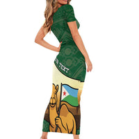 Personalized Djibouti Short Sleeve Bodycon Dress Camel Holding Jabuuti Flag