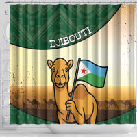 Djibouti Shower Curtain Camel Holding Jabuuti Flag