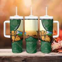 Personalized Djibouti Tumbler With Handle Camel Holding Jabuuti Flag