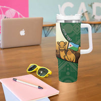 Personalized Djibouti Tumbler With Handle Camel Holding Jabuuti Flag