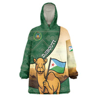 Personalized Djibouti Wearable Blanket Hoodie Camel Holding Jabuuti Flag