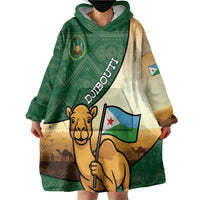 Personalized Djibouti Wearable Blanket Hoodie Camel Holding Jabuuti Flag