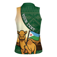 Personalized Djibouti Women Sleeveless Polo Shirt Camel Holding Jabuuti Flag