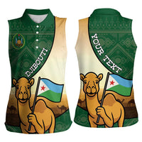Personalized Djibouti Women Sleeveless Polo Shirt Camel Holding Jabuuti Flag