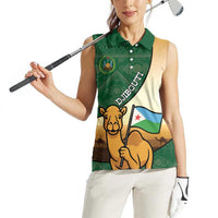 Personalized Djibouti Women Sleeveless Polo Shirt Camel Holding Jabuuti Flag