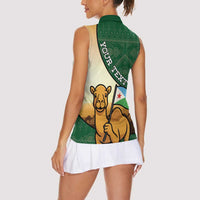 Personalized Djibouti Women Sleeveless Polo Shirt Camel Holding Jabuuti Flag