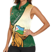 Personalized Djibouti Women Sleeveless Polo Shirt Camel Holding Jabuuti Flag