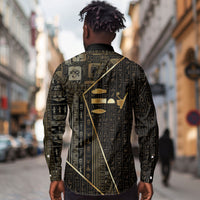 Egypt Deshret Crown Long Sleeve Button Shirt Ancient Mythology Pharaoh With Pschent