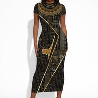 Egypt Deshret Crown Short Sleeve Bodycon Dress Ancient Mythology Pharaoh With Pschent