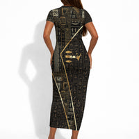 Egypt Deshret Crown Short Sleeve Bodycon Dress Ancient Mythology Pharaoh With Pschent