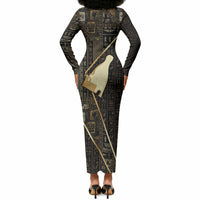 Egypt Hedjet Crown Long Sleeve Bodycon Dress Ancient Mythology Upper Pharaoh