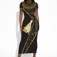 Egypt Hedjet Crown Short Sleeve Bodycon Dress Ancient Mythology Upper Pharaoh