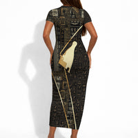 Egypt Hedjet Crown Short Sleeve Bodycon Dress Ancient Mythology Upper Pharaoh