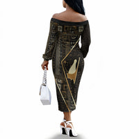 Egypt Pschent Crown Off The Shoulder Long Sleeve Dress Ancient Mythology Unified Pharaoh